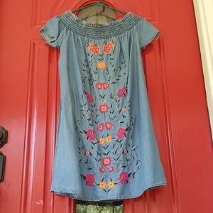Beyond Adorable Embroidered Denim Dress, size medium